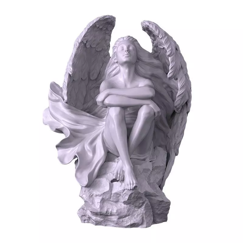 Angel 3D STL Model statue of on rock 3D model_0