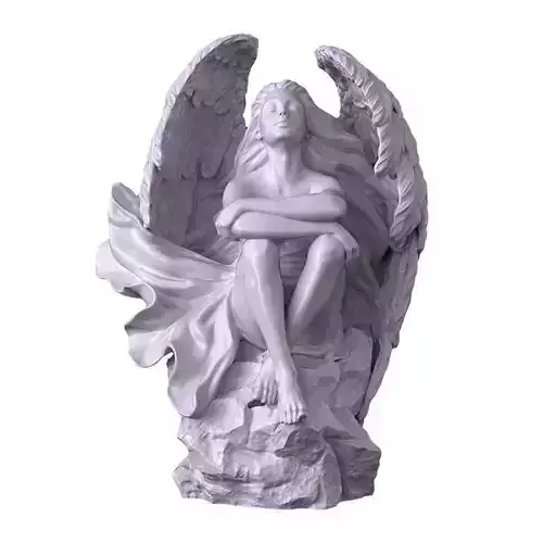 Angel 3D STL Model statue of on rock 3D model