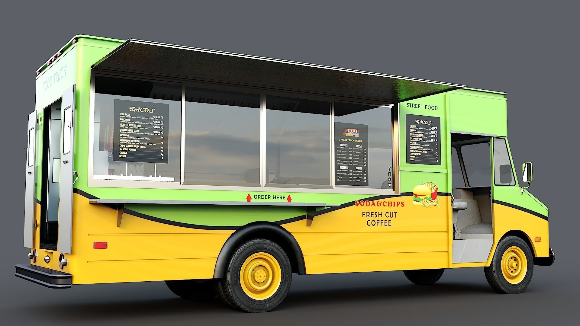 Food truck step van Low-poly 3D model_7