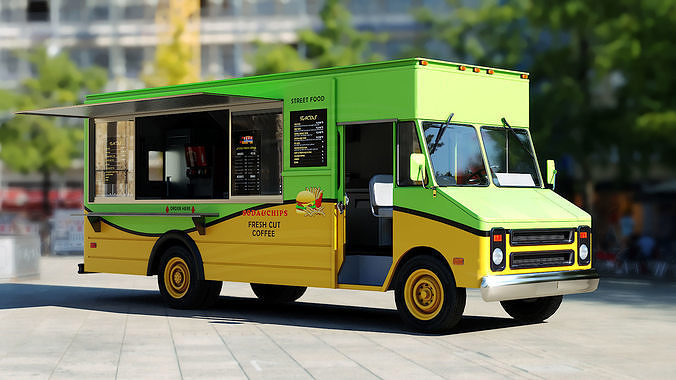 Food truck step van Low-poly 3D model