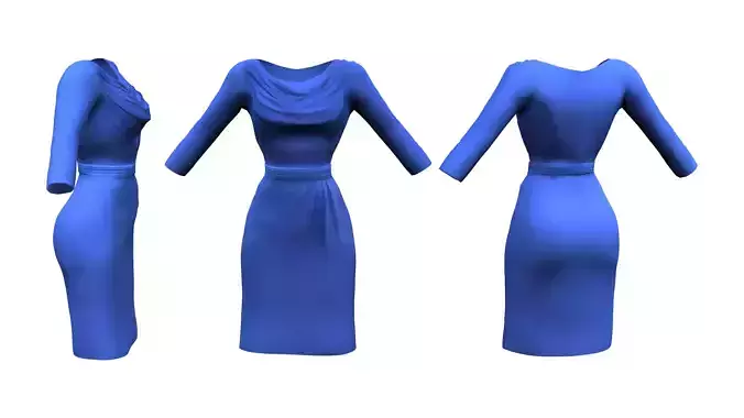Cowl Neck Pencil Skirt Dress Low-poly 3D model