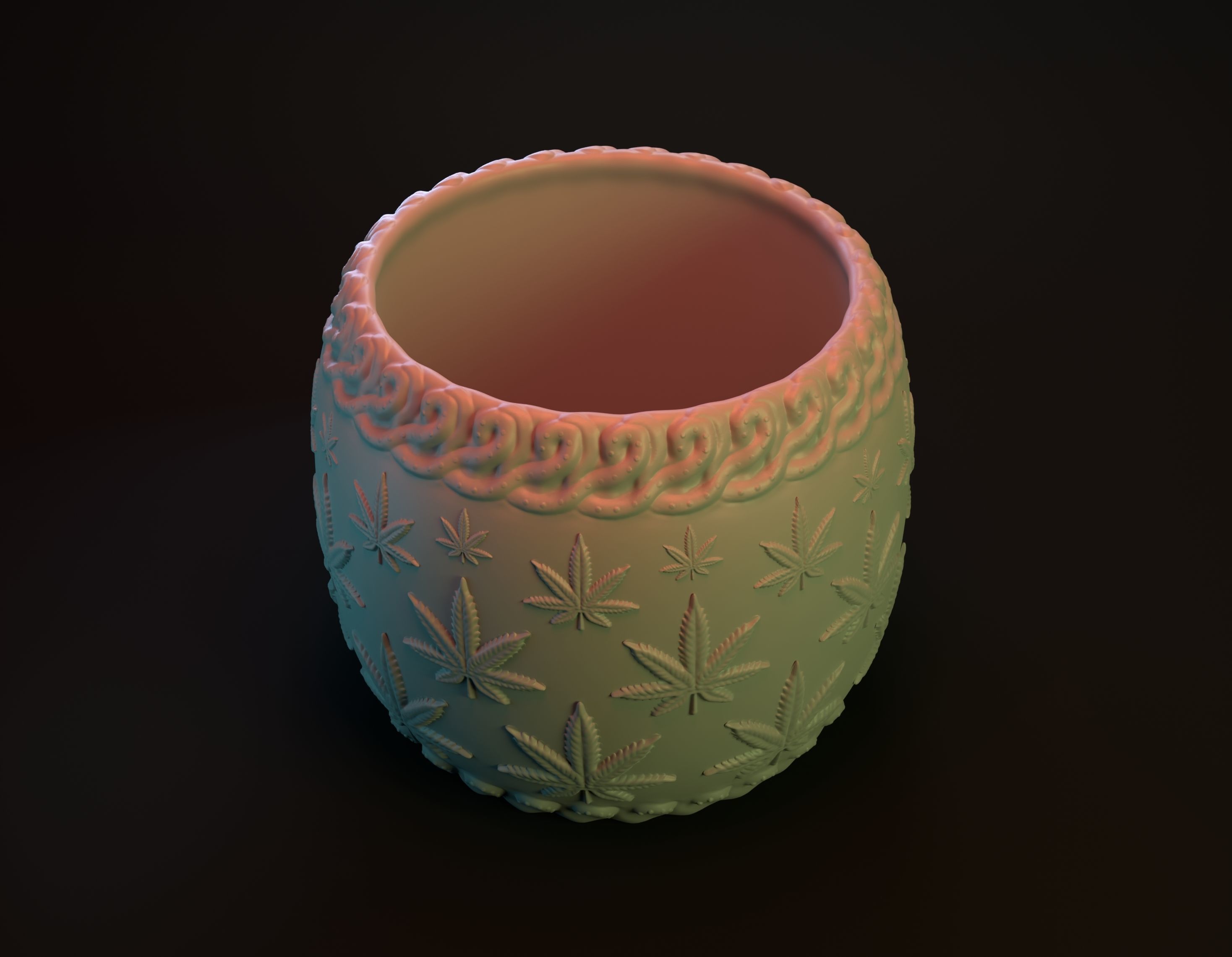Pot with marijuana leaf decoration intended for 3D printing 3D print model_2