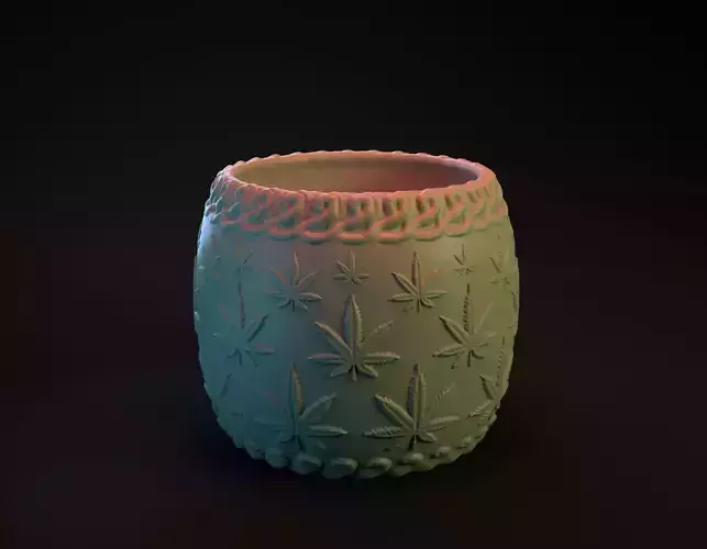 Pot with marijuana leaf decoration intended for 3D printing