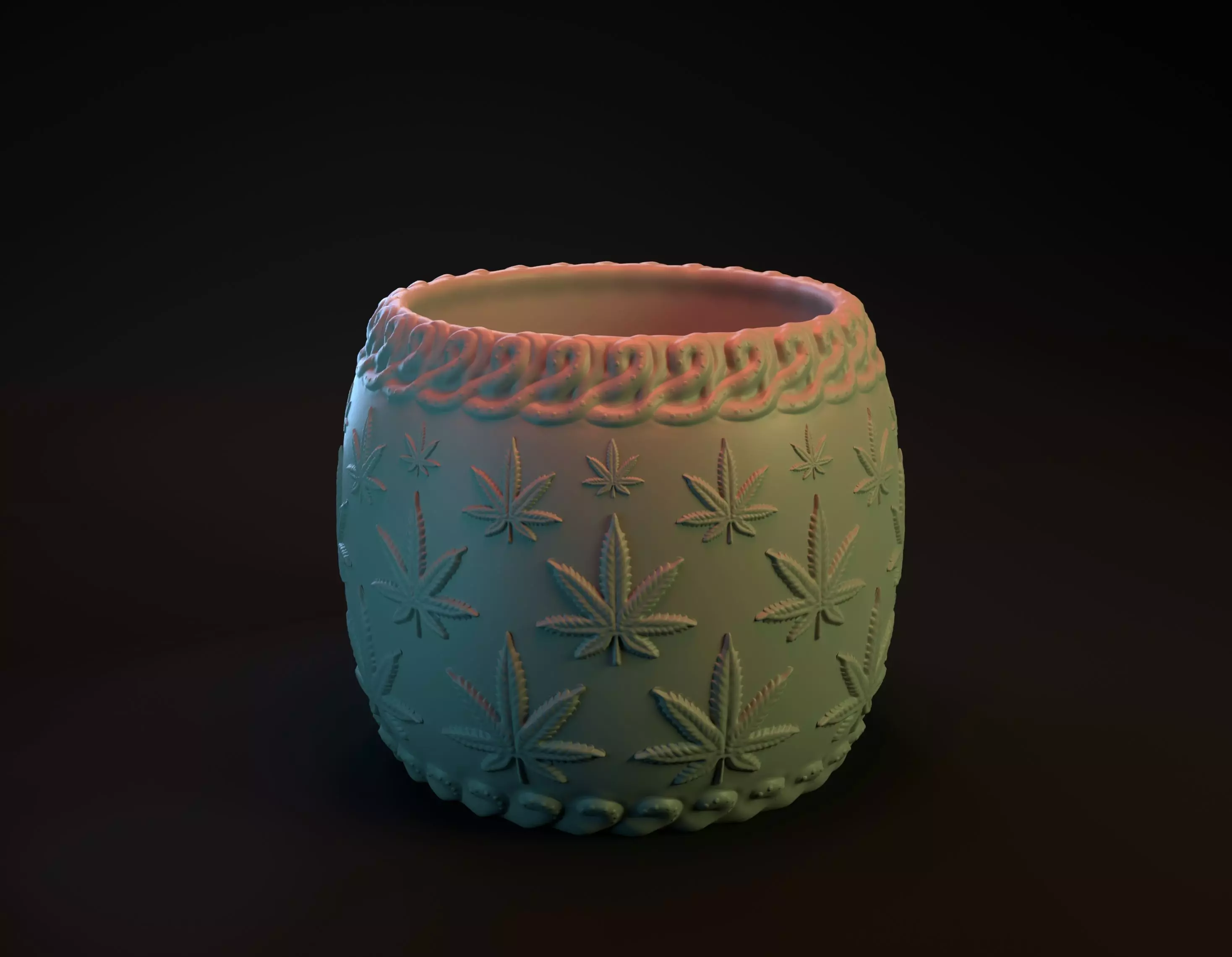 Pot with marijuana leaf decoration intended for 3D printing 3D print model_0