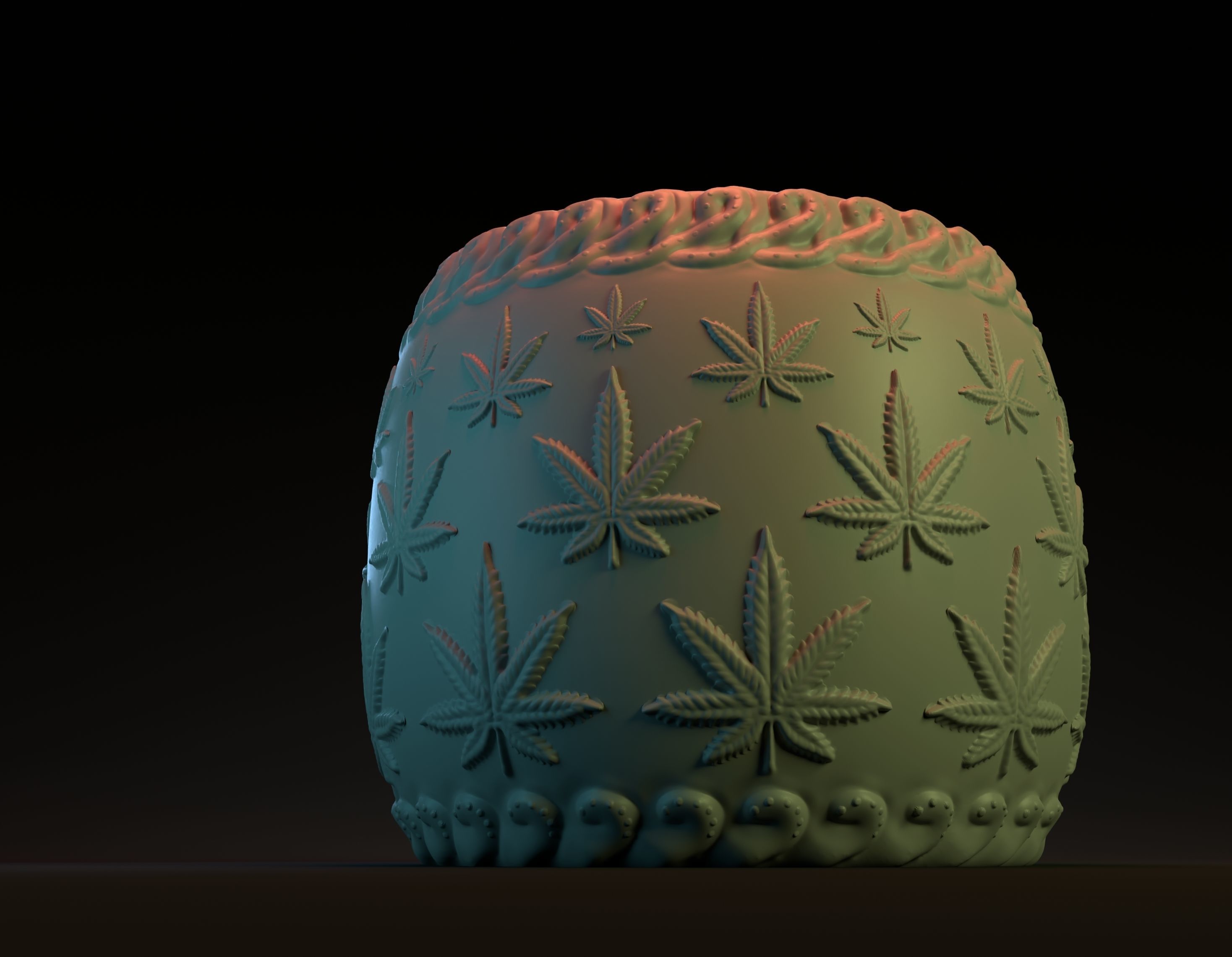 Pot with marijuana leaf decoration intended for 3D printing 3D print model_3