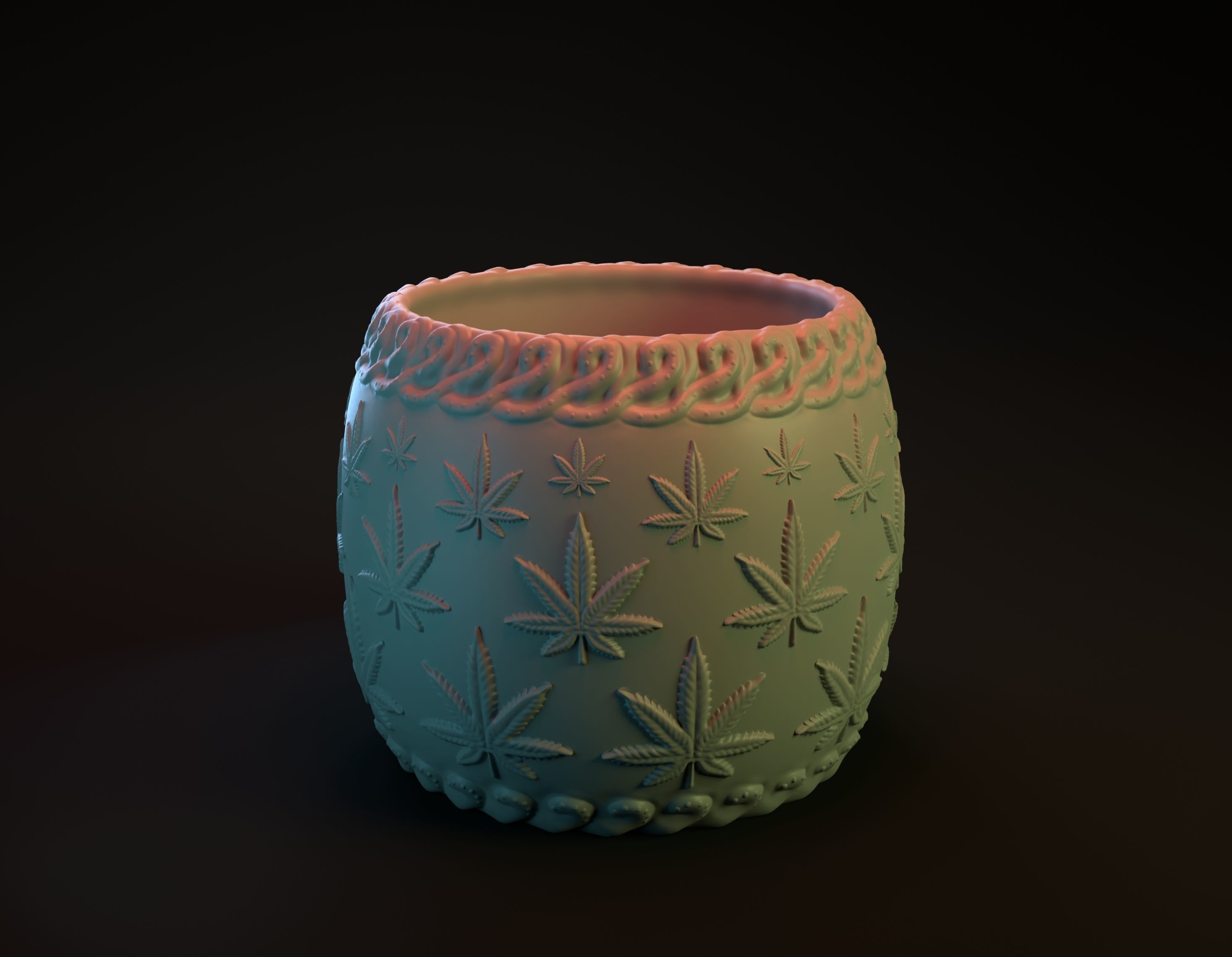 Pot with marijuana leaf decoration intended for 3D printing 3D print model_1