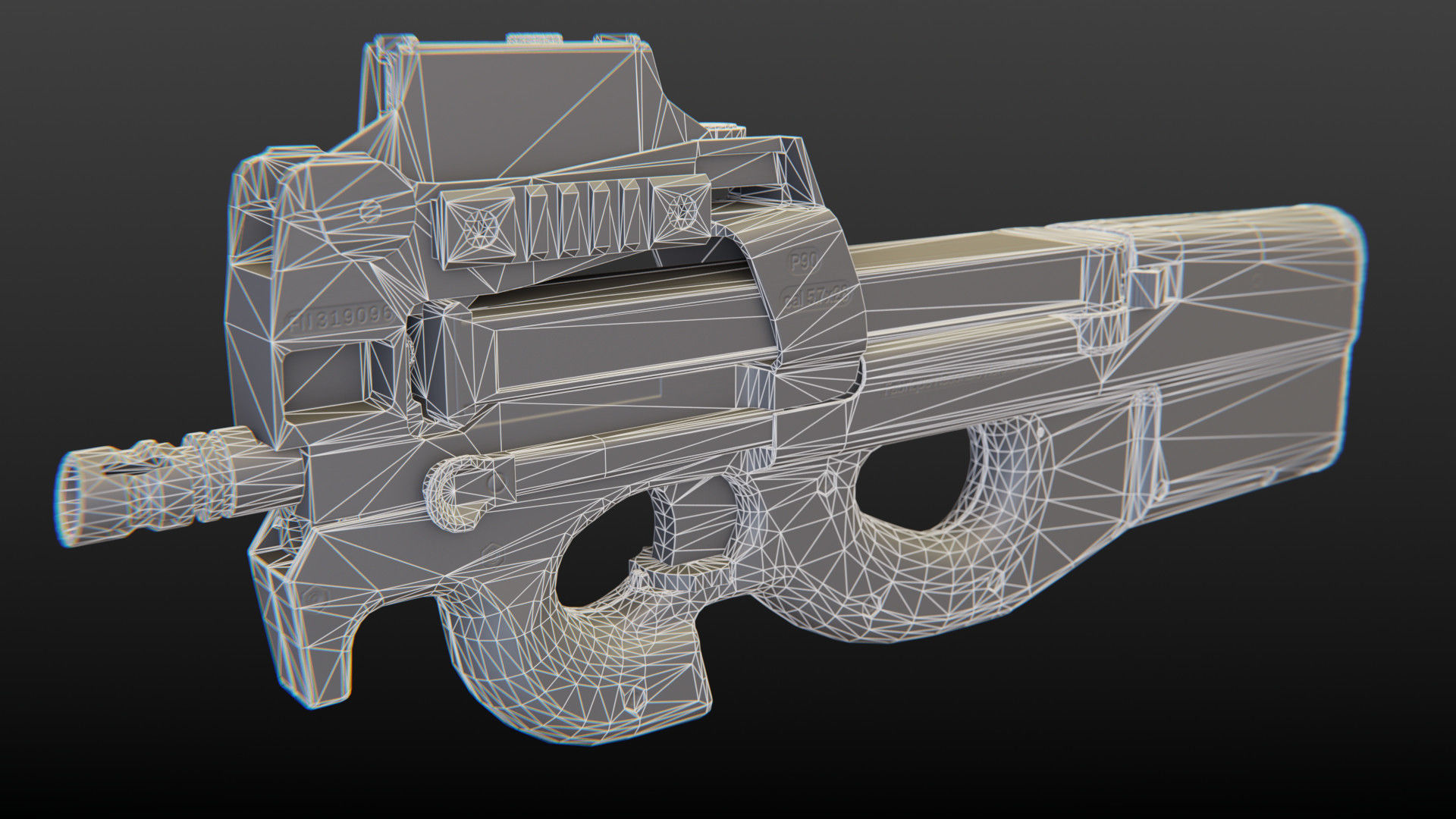 FN P90 Submachine Gun Low-poly 3D model_4