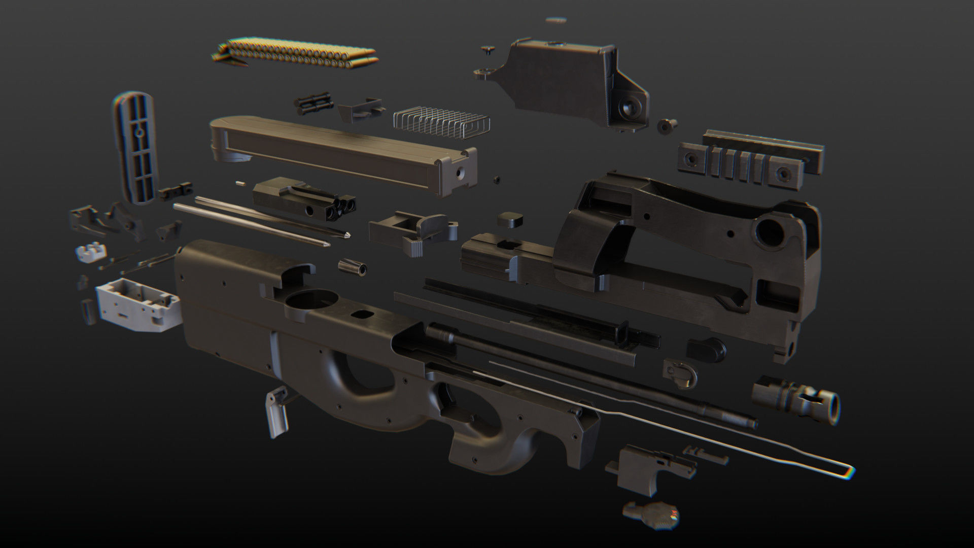 FN P90 Submachine Gun Low-poly 3D model_13