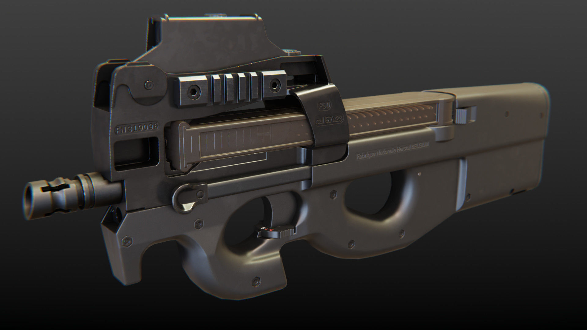 FN P90 Submachine Gun Low-poly 3D model_3