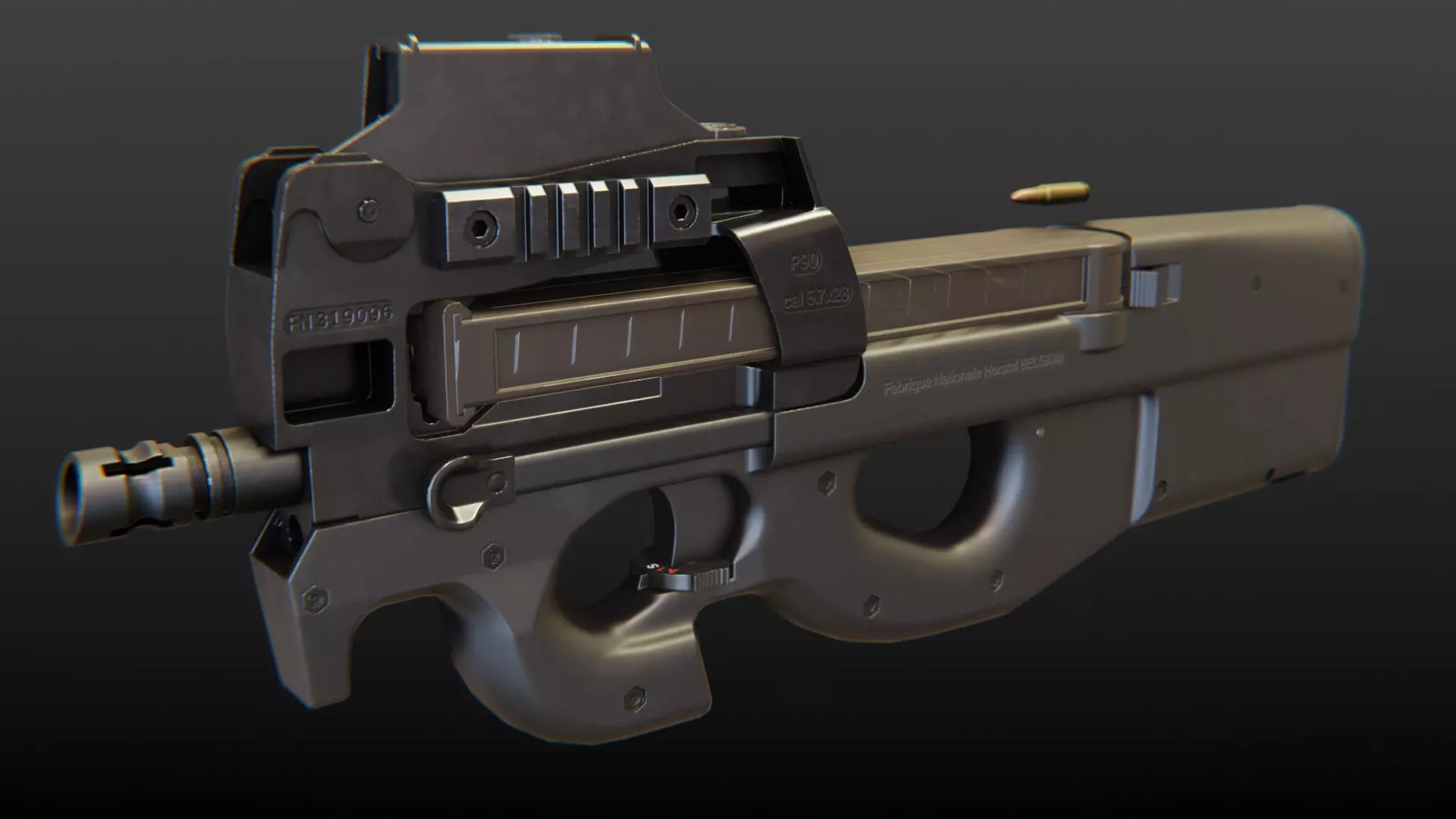 FN P90 Submachine Gun Low-poly 3D model_0
