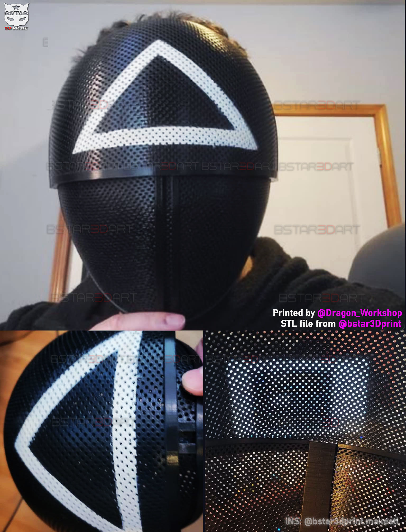 Squid Game Mask - Soldier Mask Foldable-Moveable - With Tutorial 3D print model_4