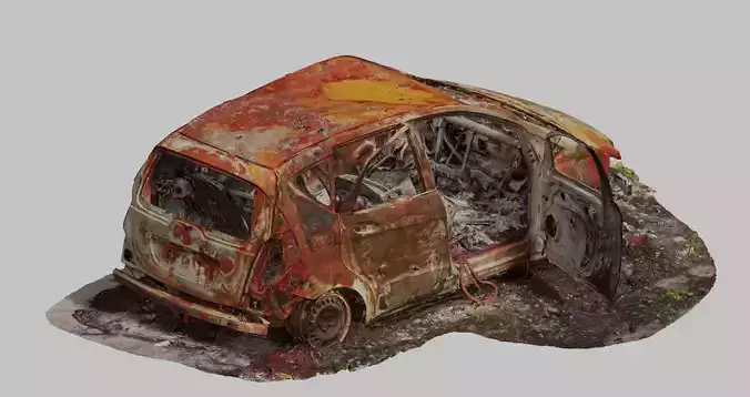 PBR 8K Burned Destroyed car Scan abandoned 3D model