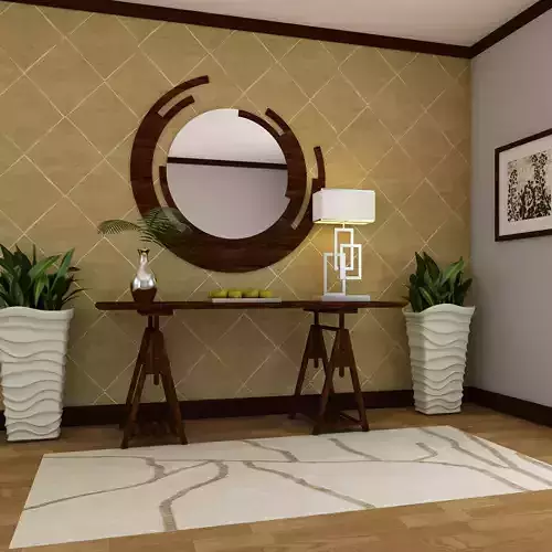 Living room mirror Light table wood plant Set 3D model