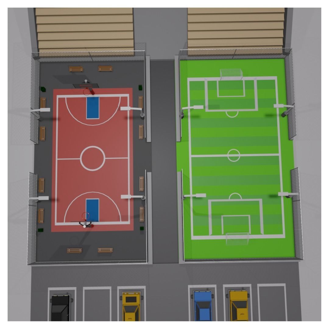 Basket and Football court 3D model_3
