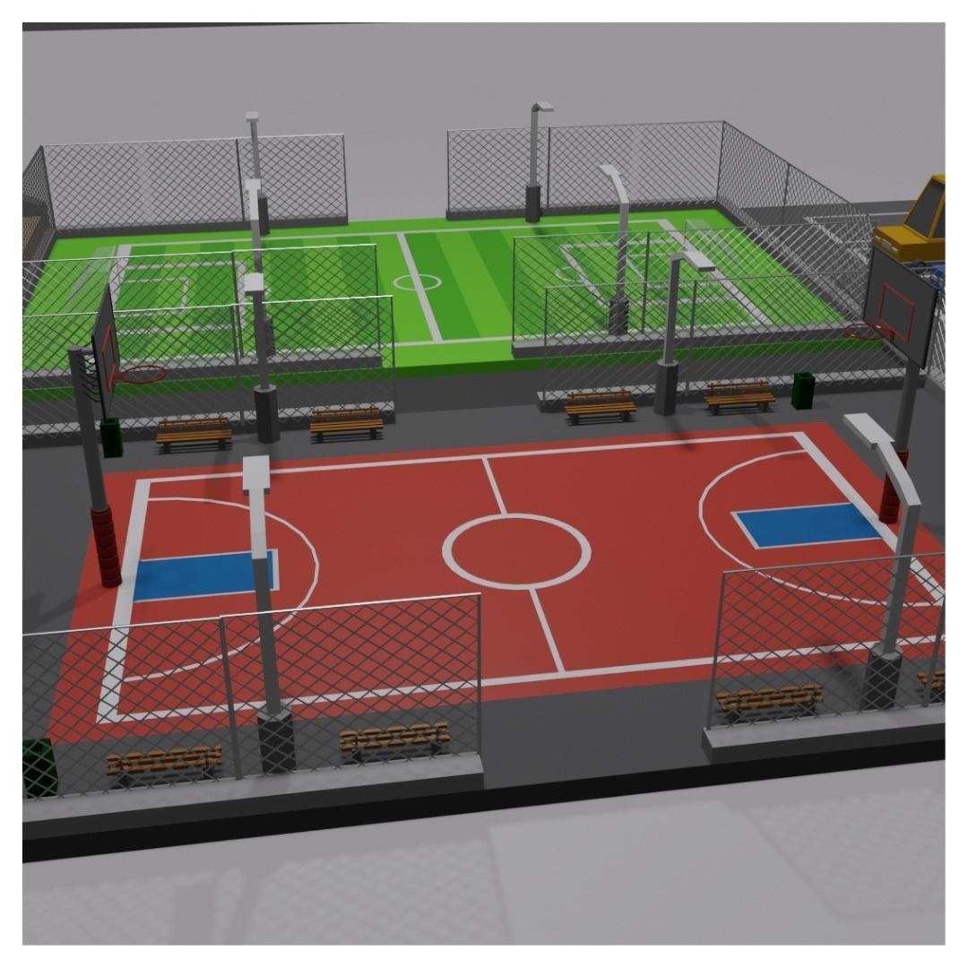 Basket and Football court 3D model_2