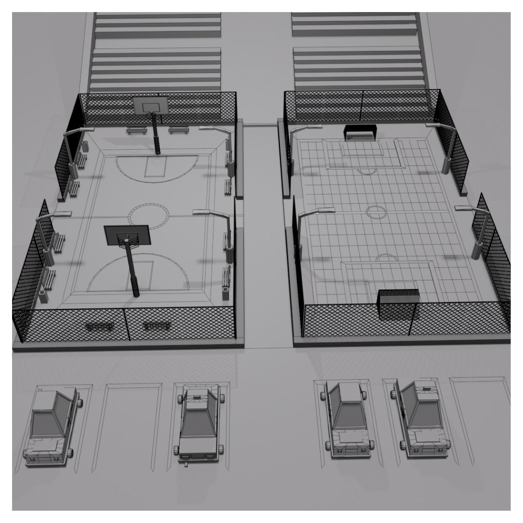 Basket and Football court 3D model_1