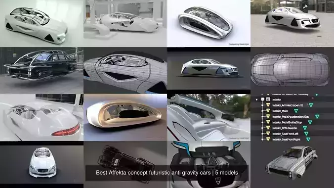Best Affekta concept futuristic anti gravity cars 3D Model Collection