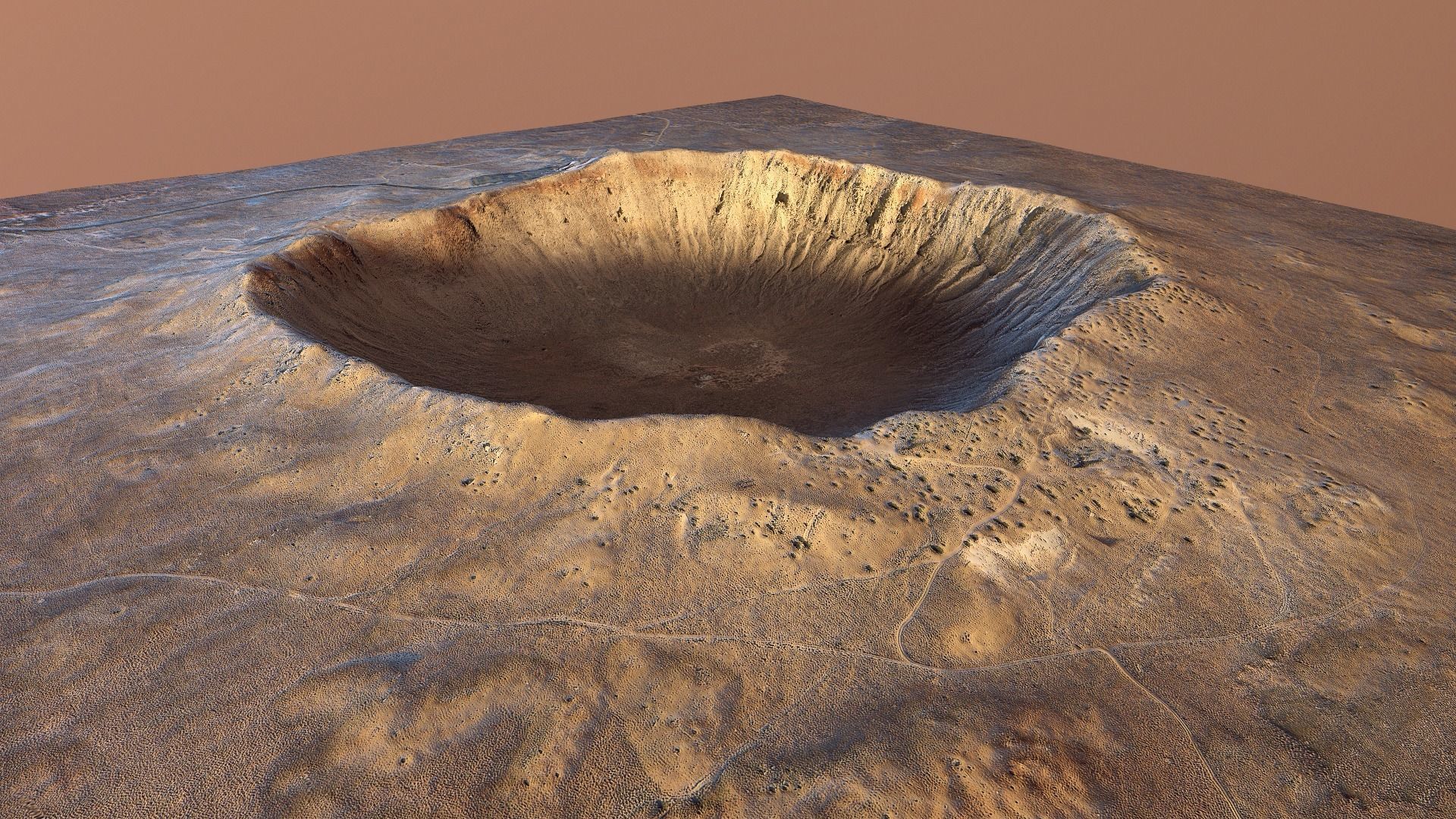 Barringer Crater Meteorite Crater Desert Dunes Rocks Terrain Low-poly 3D model_11