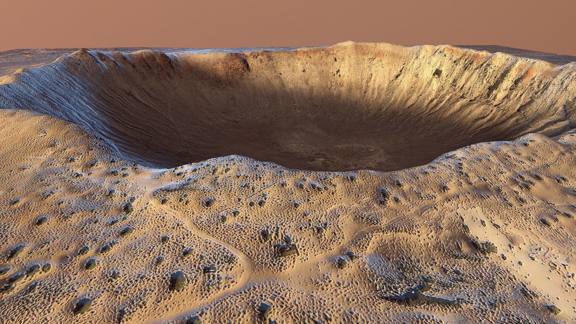 Barringer Crater Meteorite Crater Desert Dunes Rocks Terrain Low-poly 3D model_8