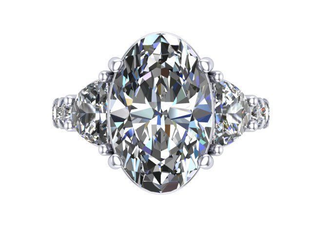 Oval Three Stone Ring v3 3D print model_12