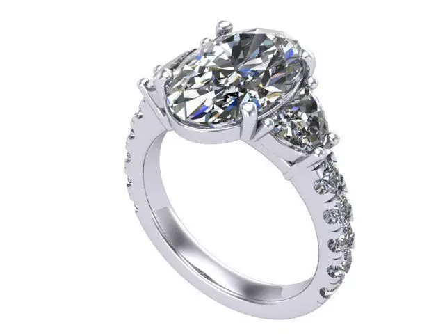 Oval Three Stone Ring v3 3D print model_0