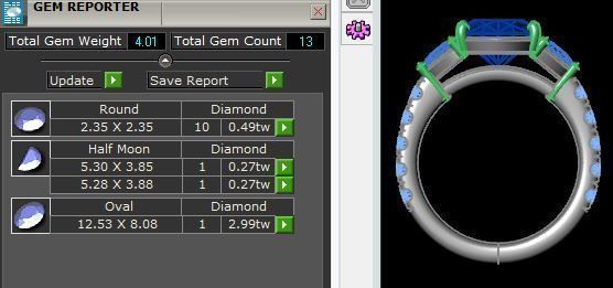 Oval Three Stone Ring v3 3D print model_2