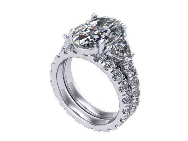 Oval Three Stone Ring v3 3D print model_1
