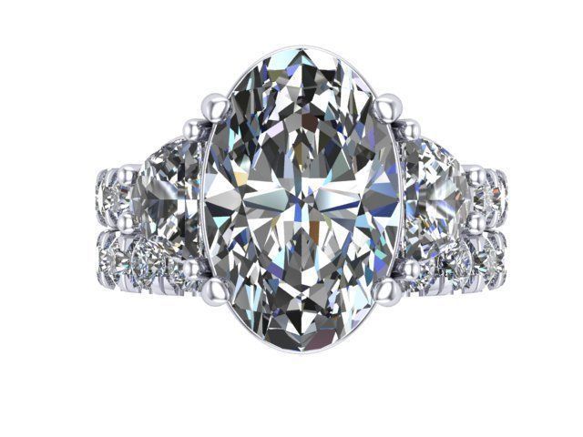 Oval Three Stone Ring v3 3D print model_9