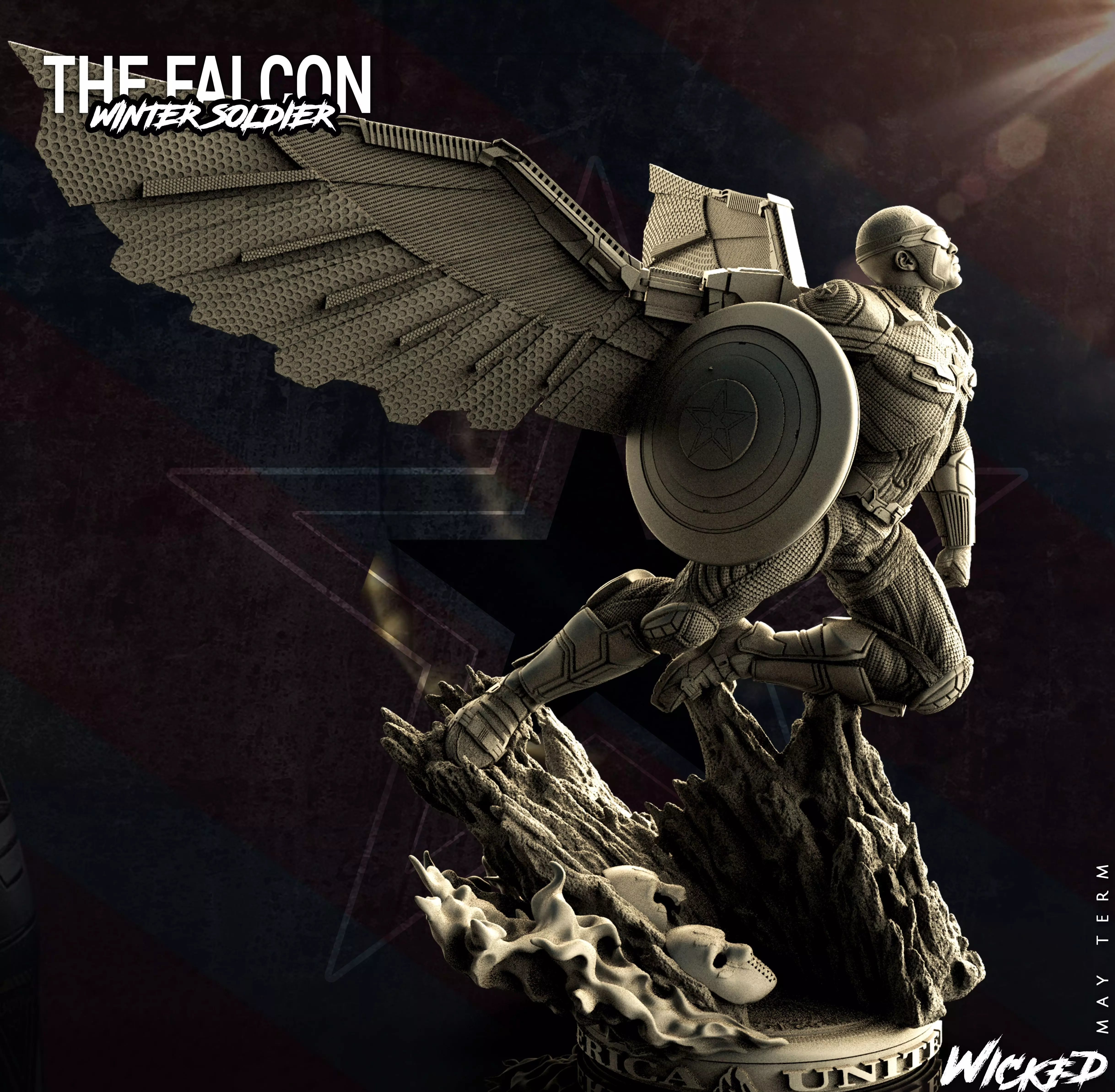 Wicked Marvel Falcon - Captain America Sculpture STLs 3D print model_0
