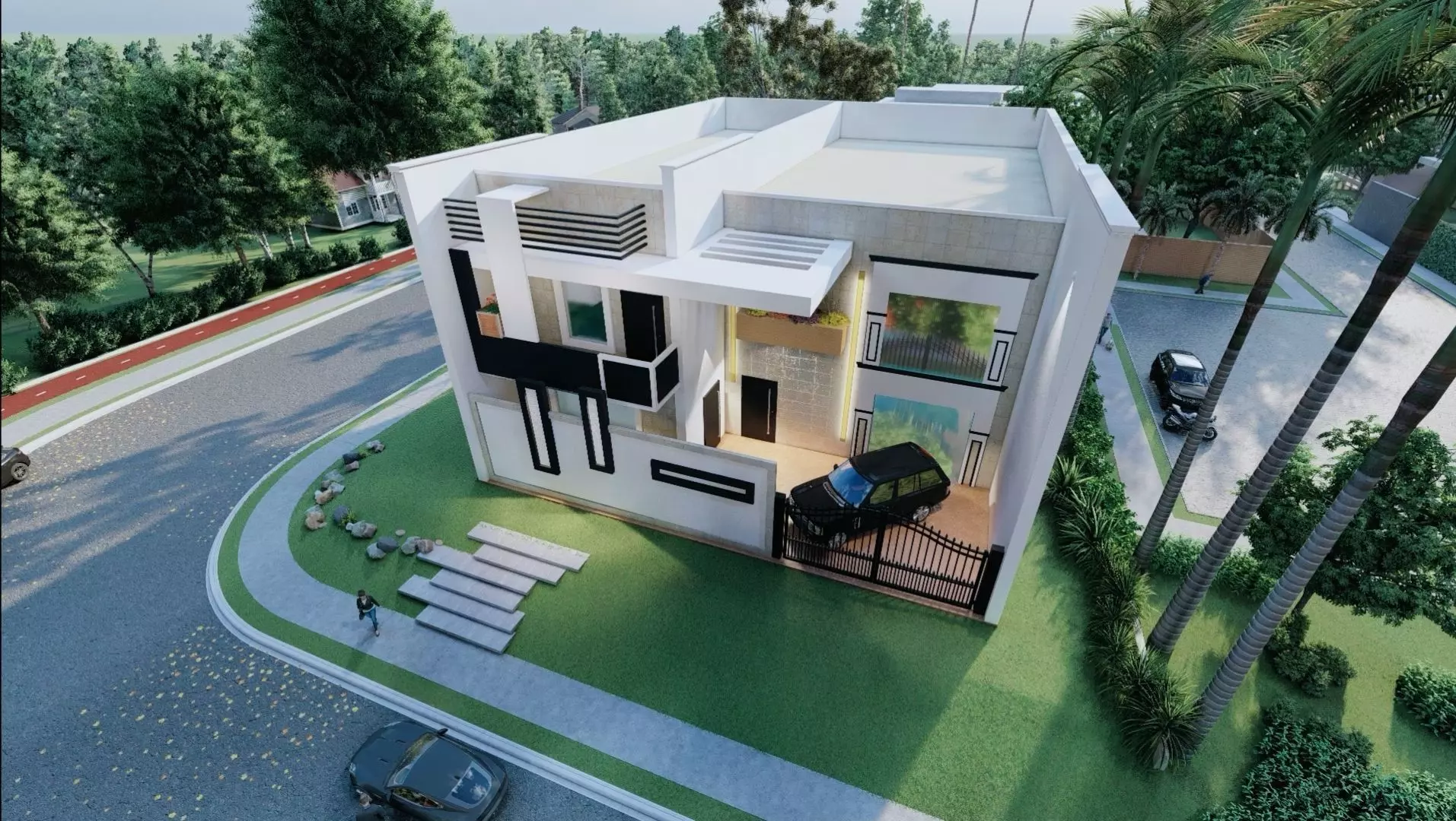 Modern house Exterior Previews were rendered with 3Dmax 3D model