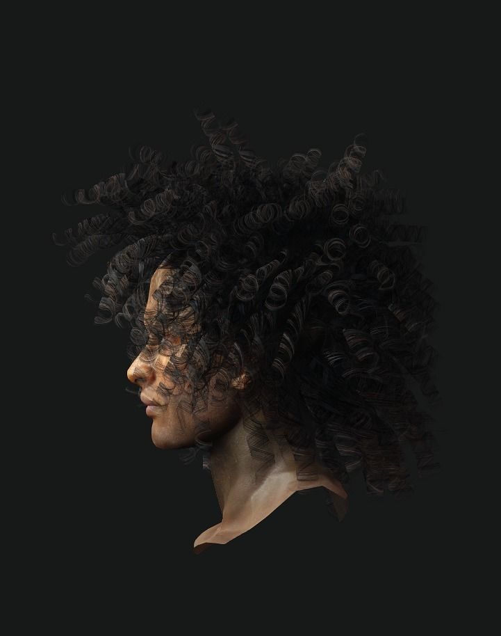 Afro Curly Hair Low-poly 3D model_2