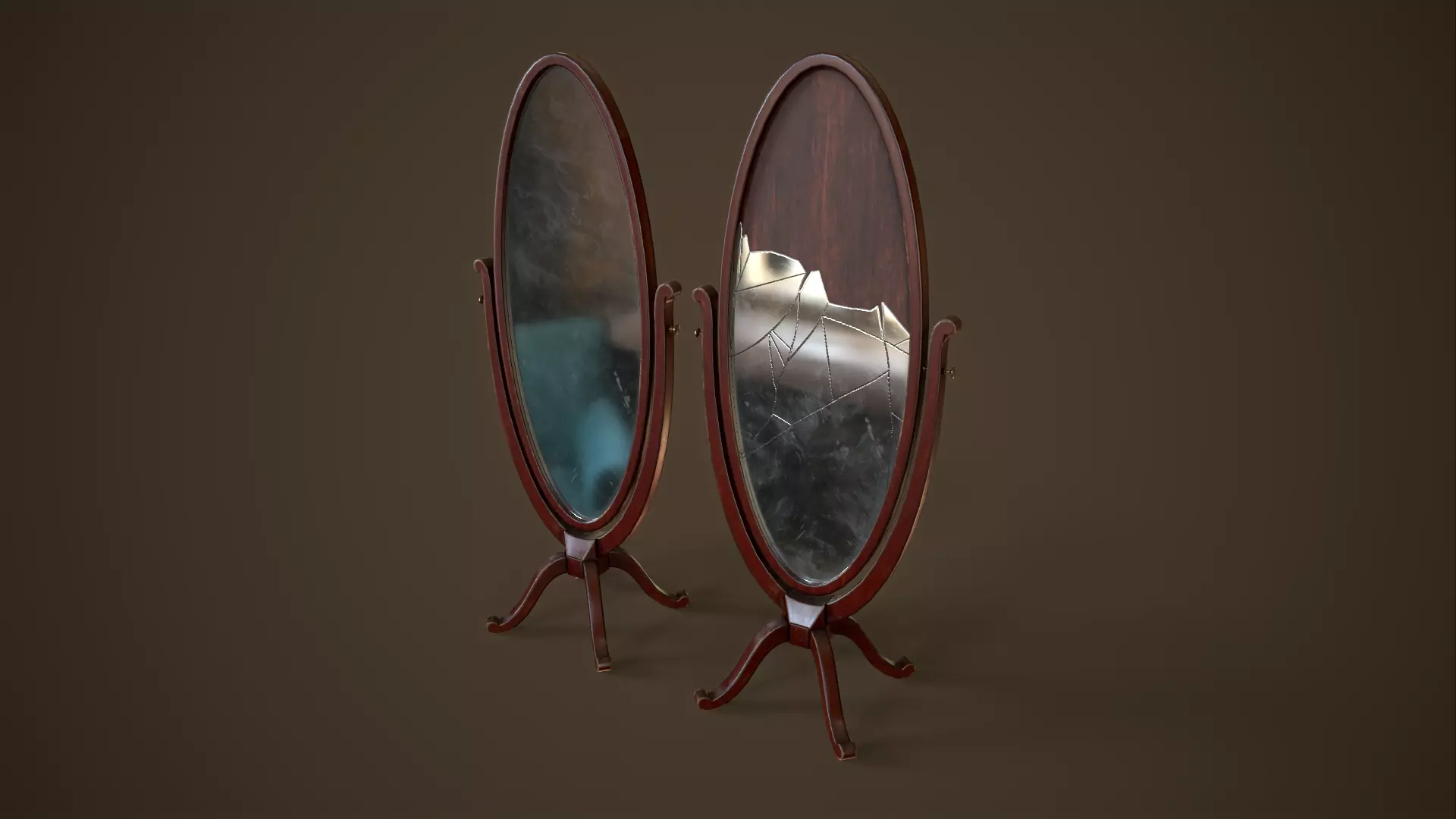 Vintage broken mirror Low-poly 3D model_0