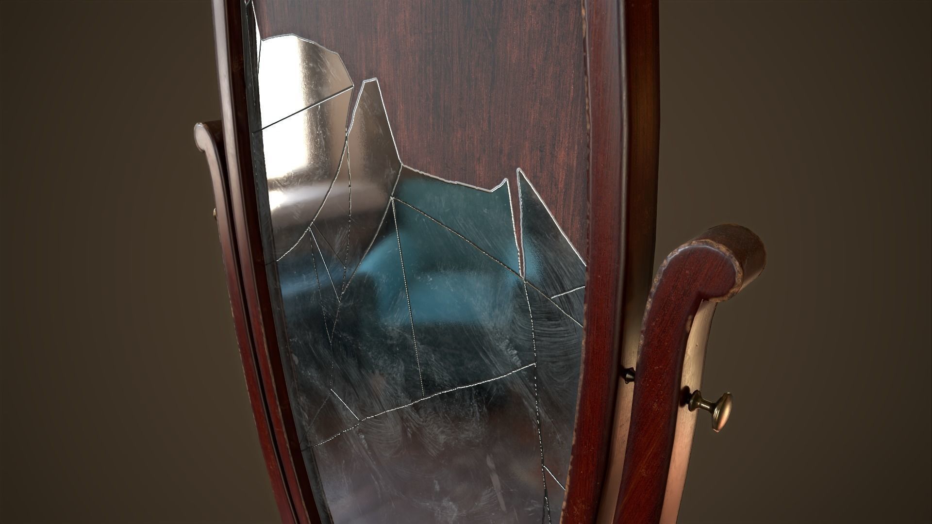 Vintage broken mirror Low-poly 3D model_4