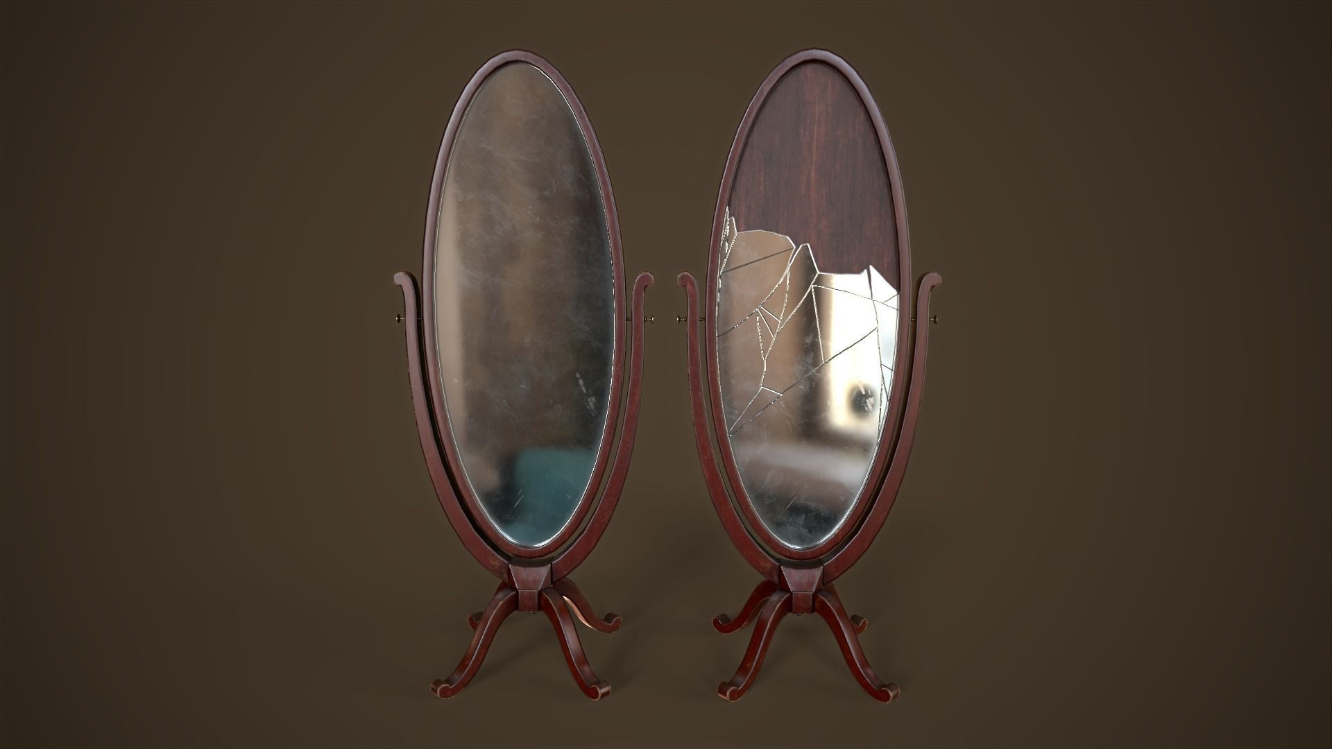 Vintage broken mirror Low-poly 3D model_1
