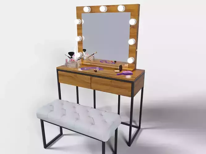 Home dressing table with ottoman and makeup mirror