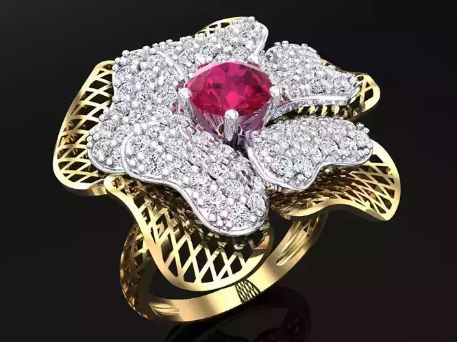  Mesh flower ring - Italian rings - Womens Rings - N6840