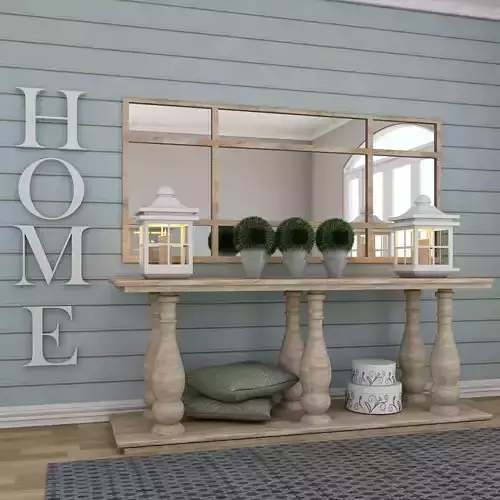 Living room mirror Light table wood country plant Set II 3D model