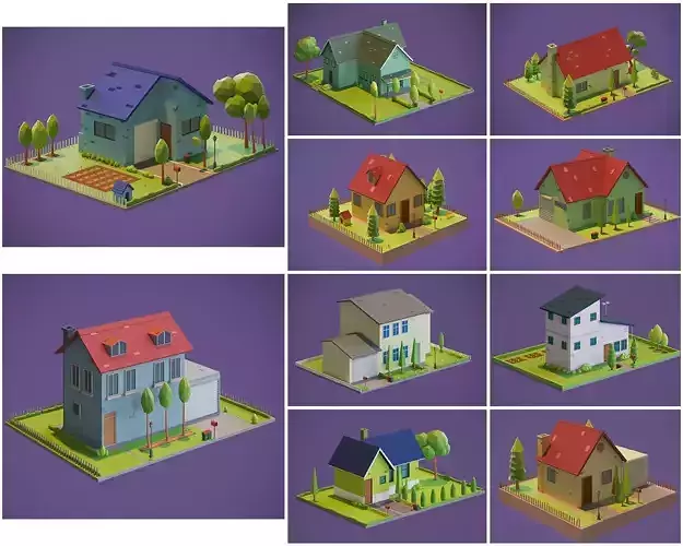 Cartoon Houses Collection 01 3D model