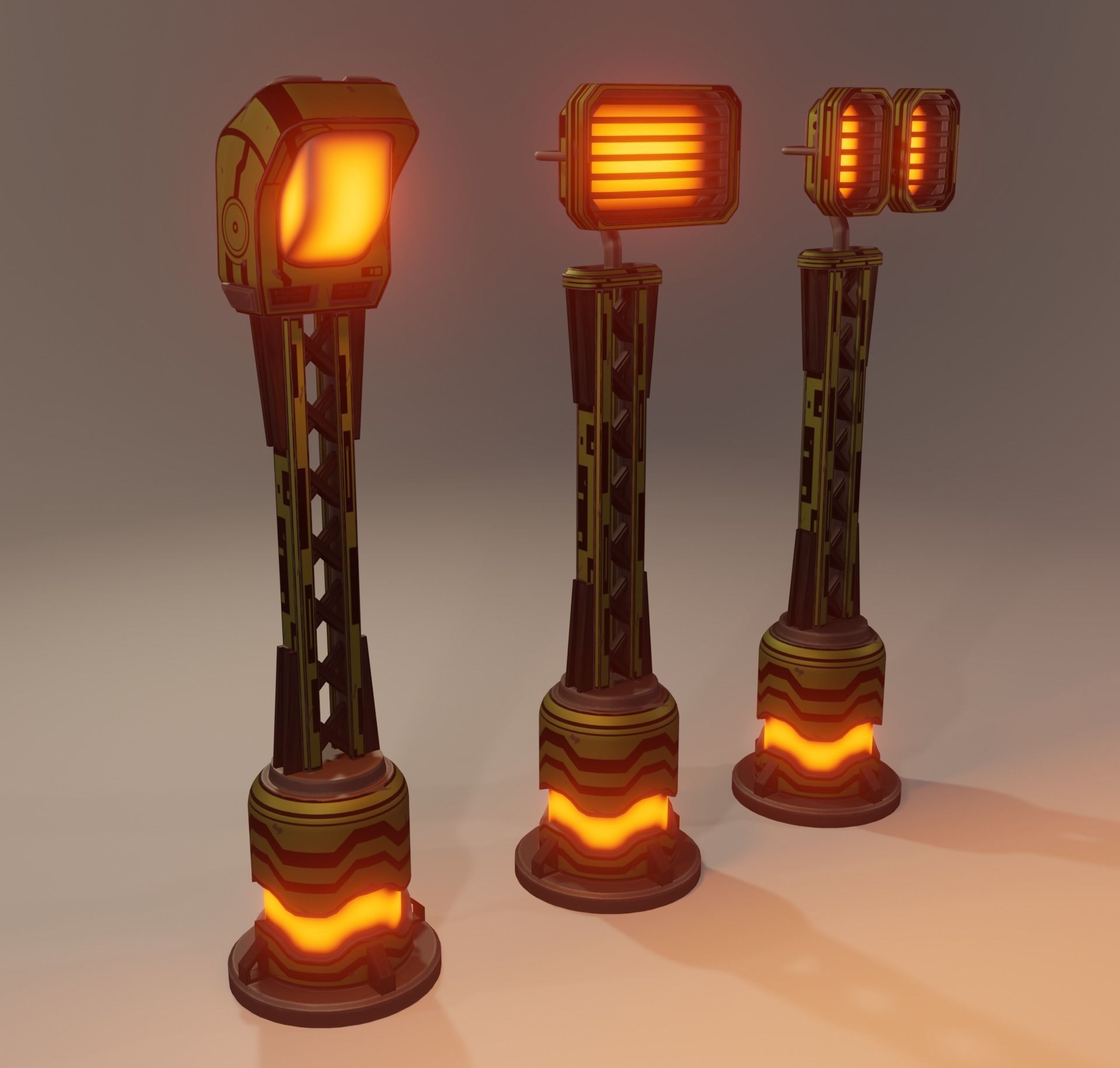 Sci-fi street lamp Low-poly 3D model_3