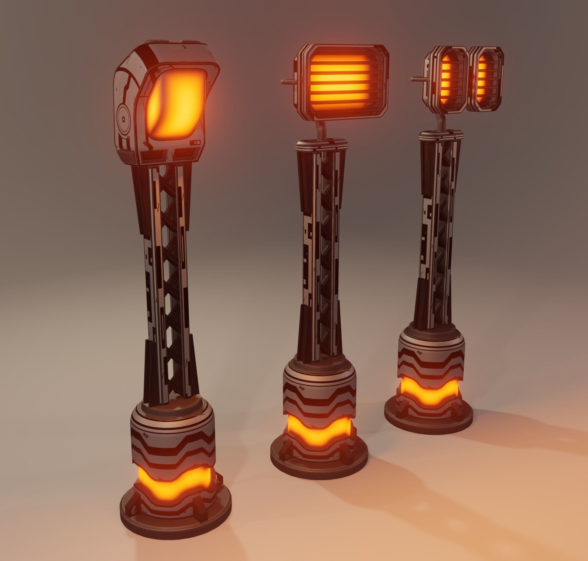 Sci-fi street lamp Low-poly 3D model_1