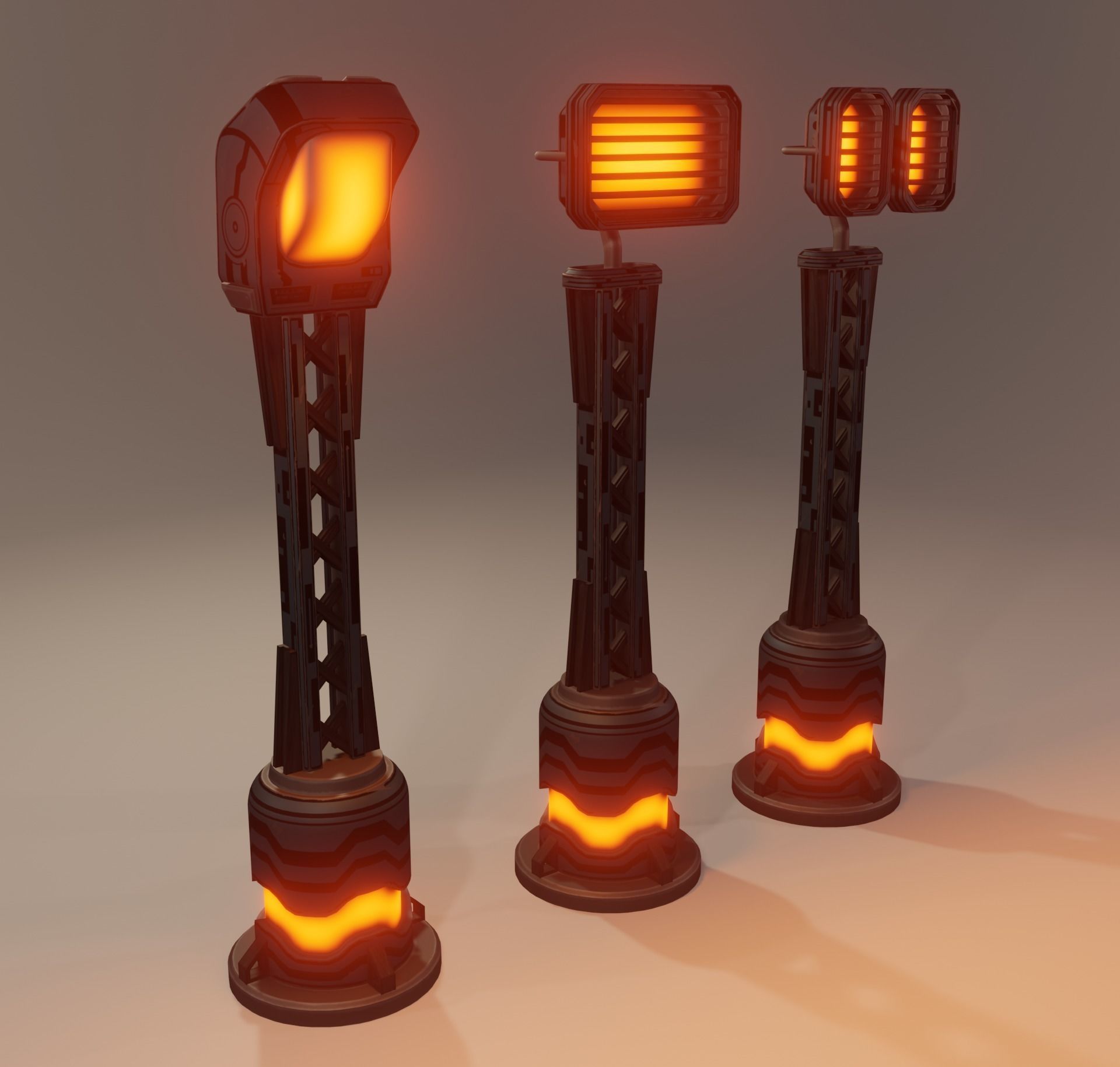 Sci-fi street lamp Low-poly 3D model_2