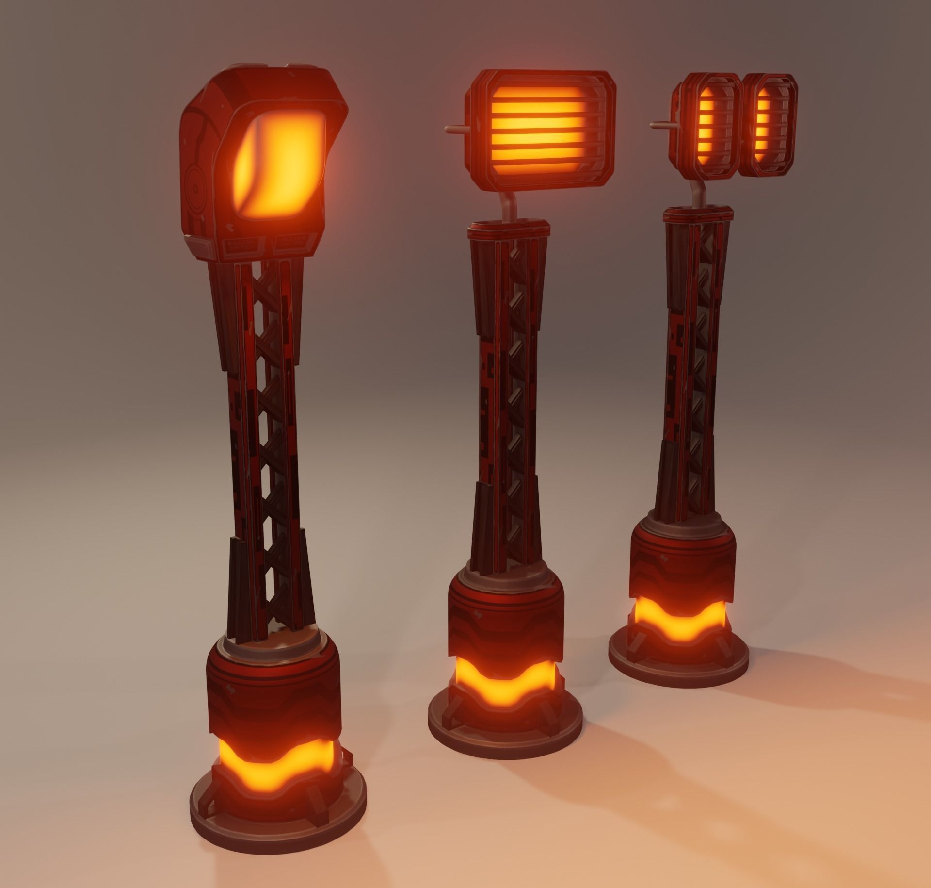 Sci-fi street lamp Low-poly 3D model_4