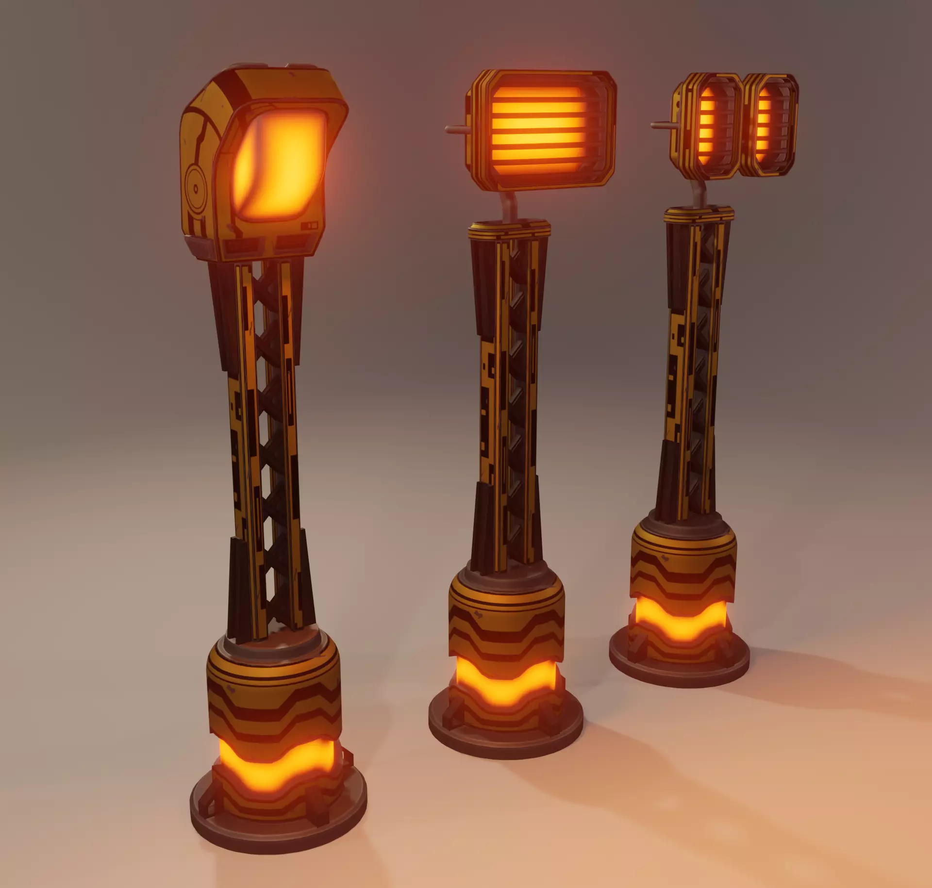 Sci-fi street lamp Low-poly 3D model_0