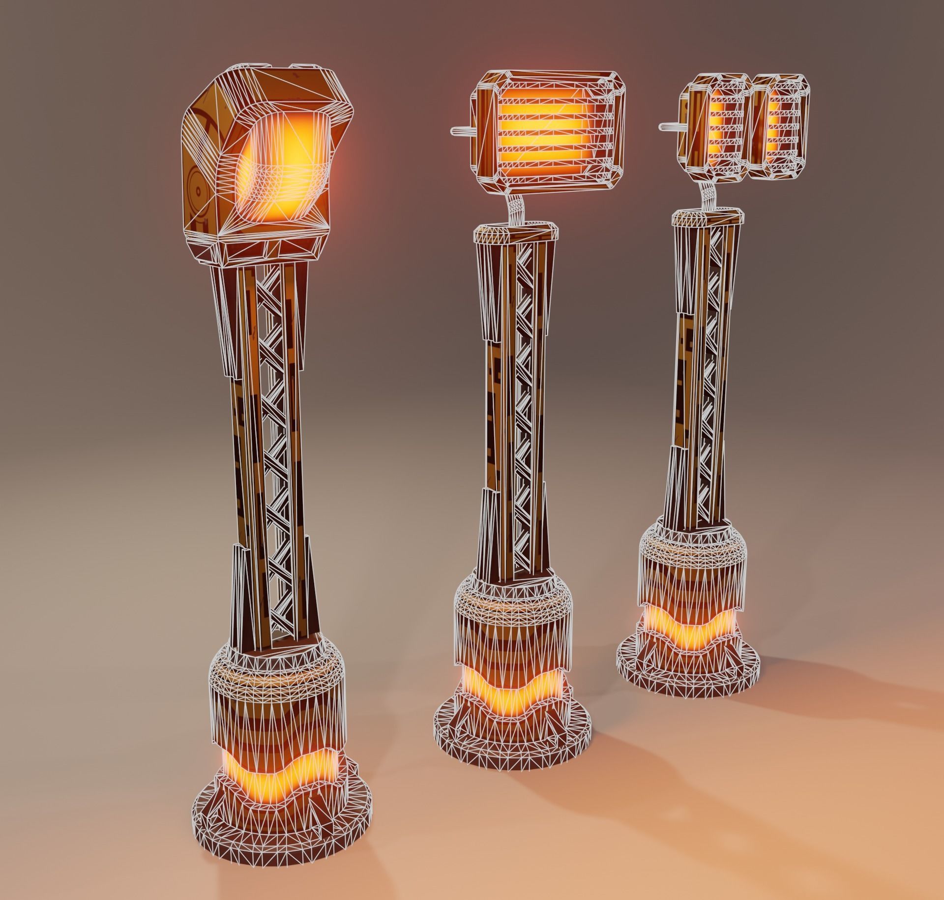 Sci-fi street lamp Low-poly 3D model_5