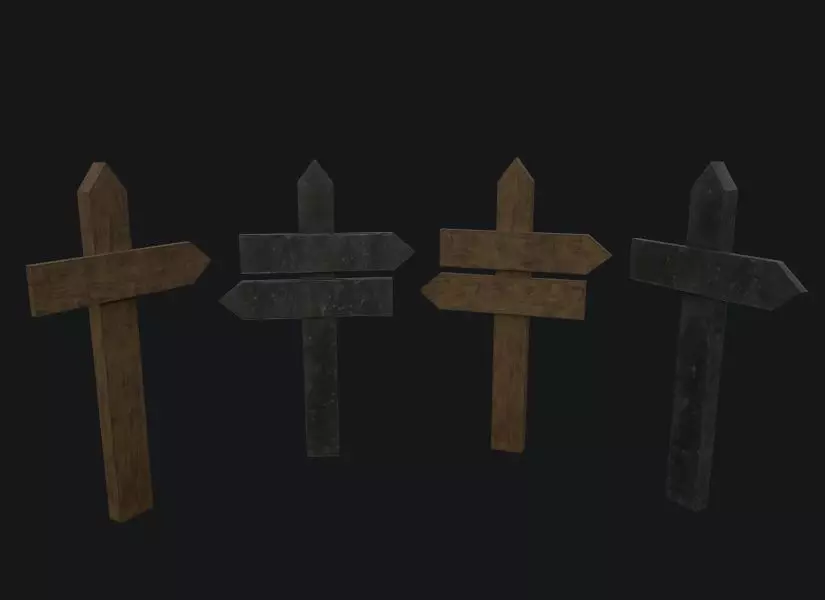 Wooden and Metallic Signpost Pack Low-poly 3D model_0