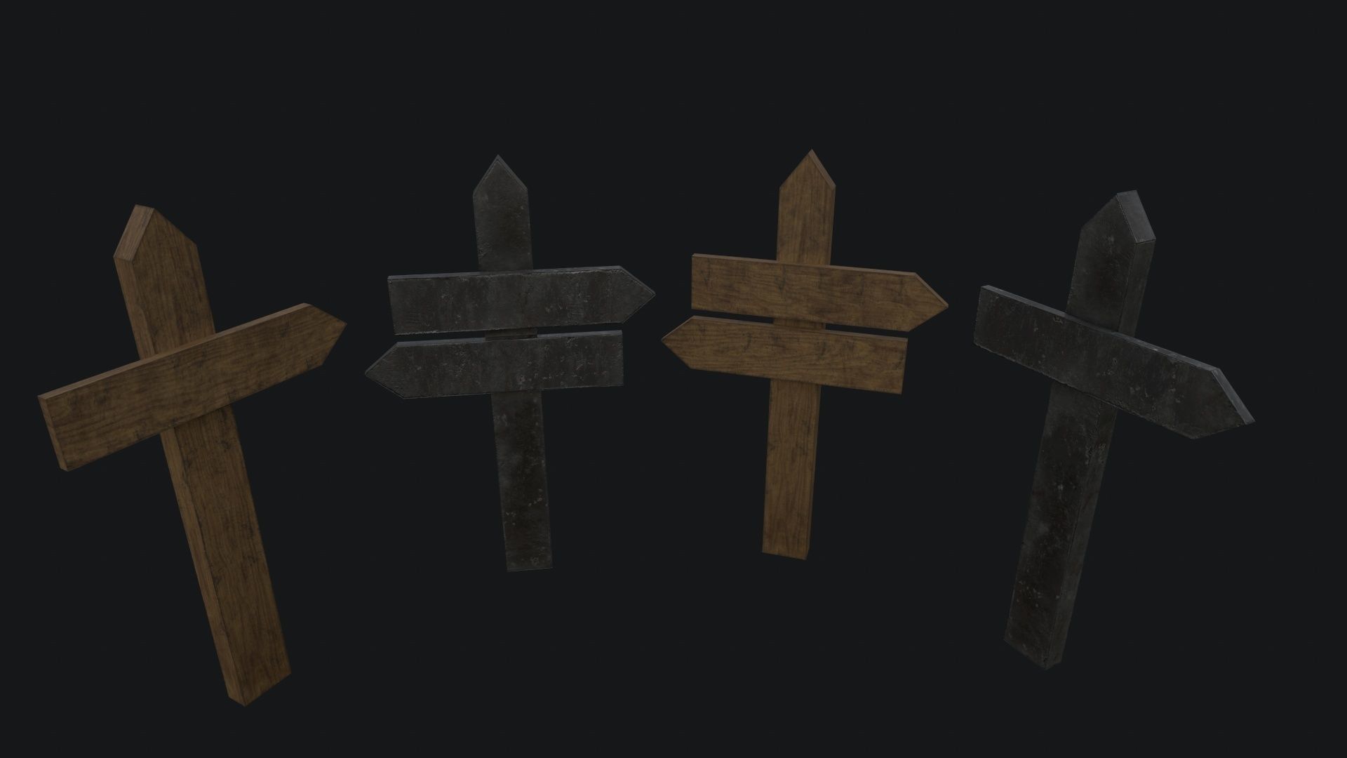 Wooden and Metallic Signpost Pack Low-poly 3D model_1