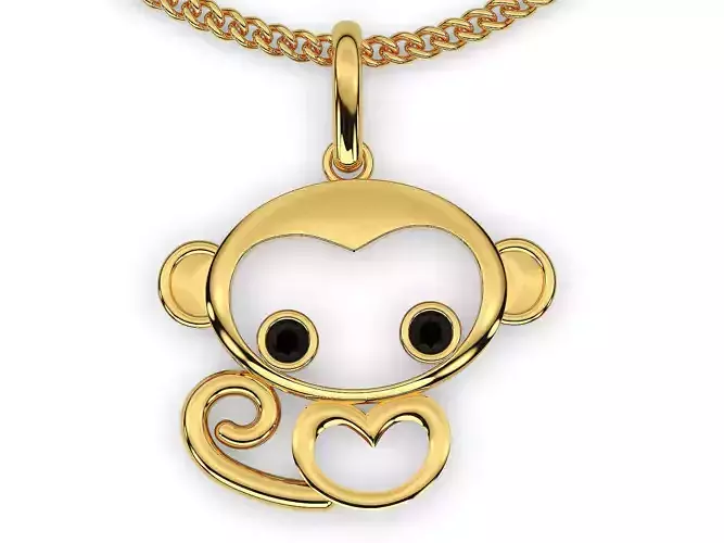 Monkey Pendant printable gold jewelry 3D model