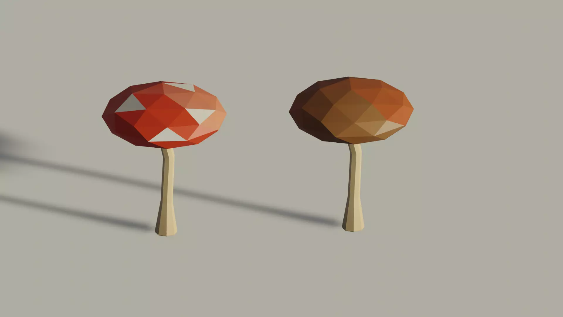 low-poly mushrooms three polygonal spheres on wooden stick Free low-poly 3D model
