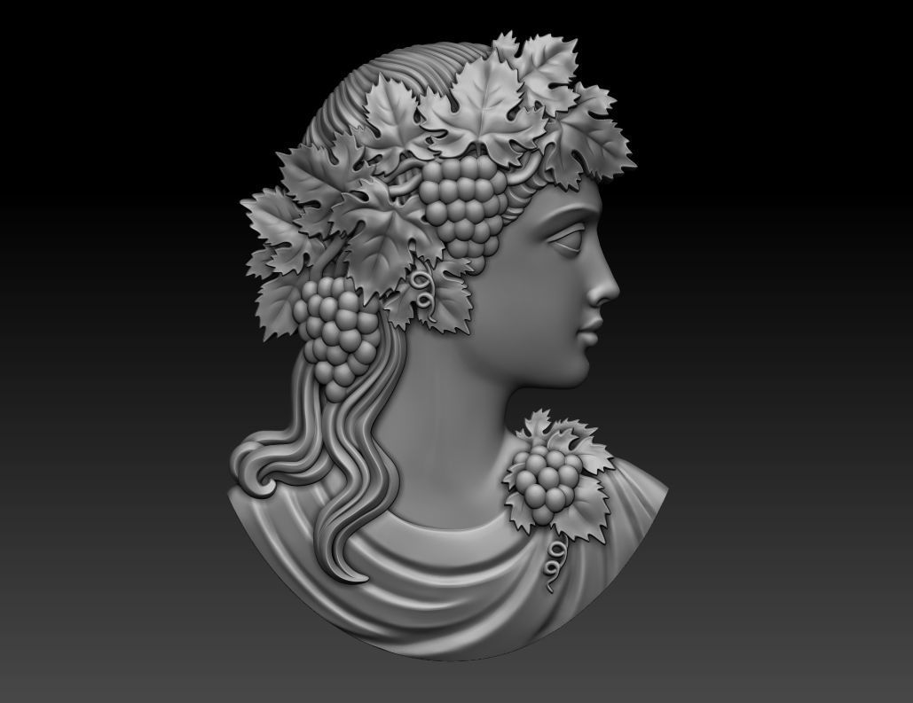 Cameo girl with grapes 3D print model_12