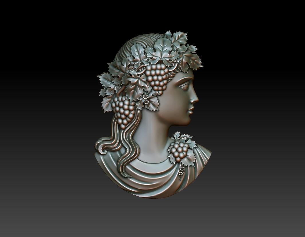 Cameo girl with grapes 3D print model_7